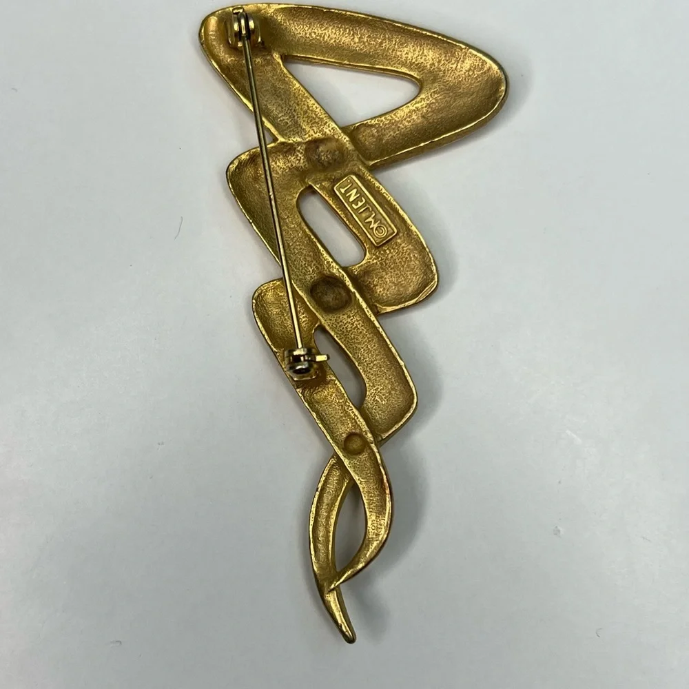 Vintage Signed M Jent Gold Tone Brooch